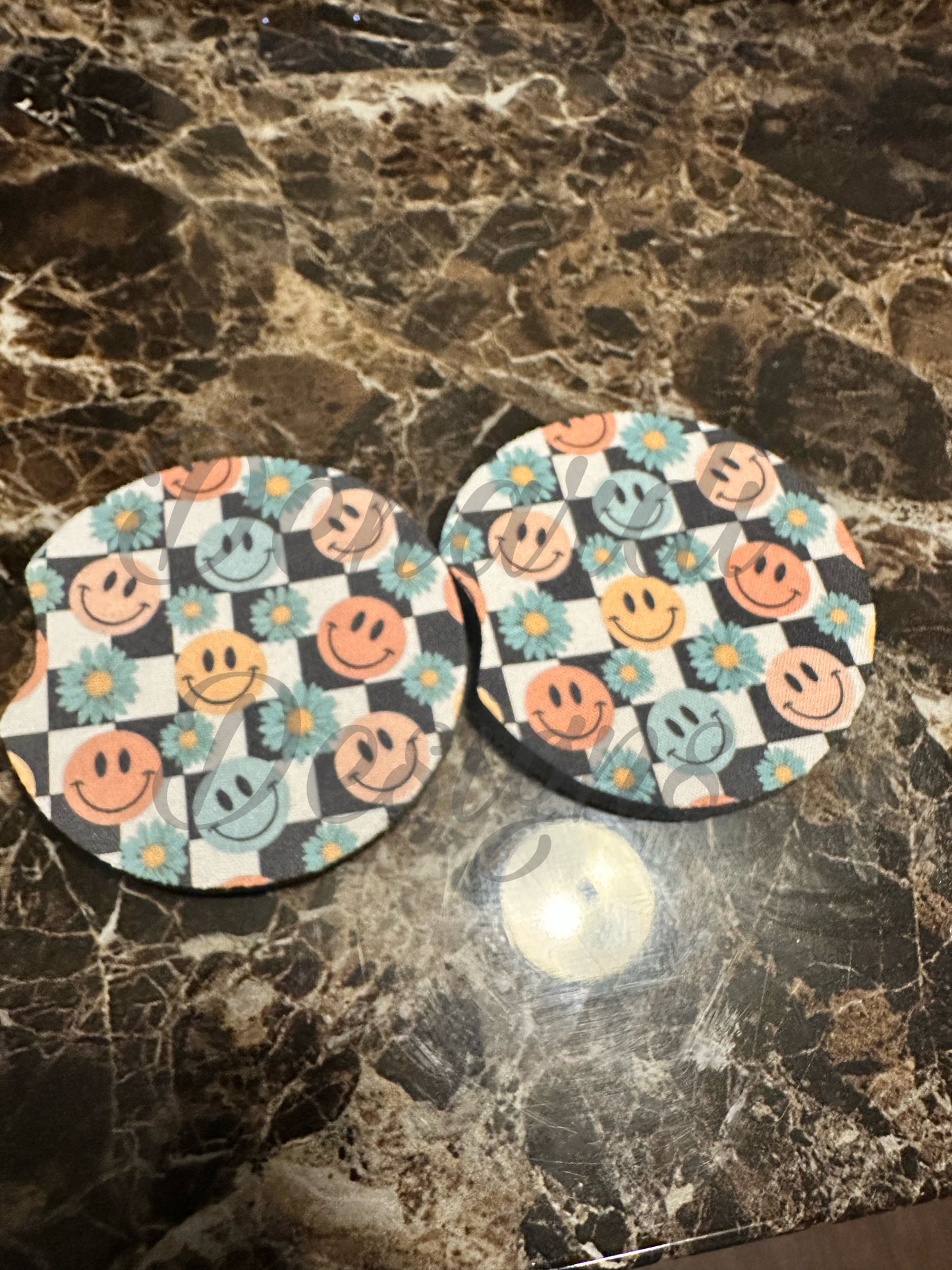 Retro smiley face car coaster